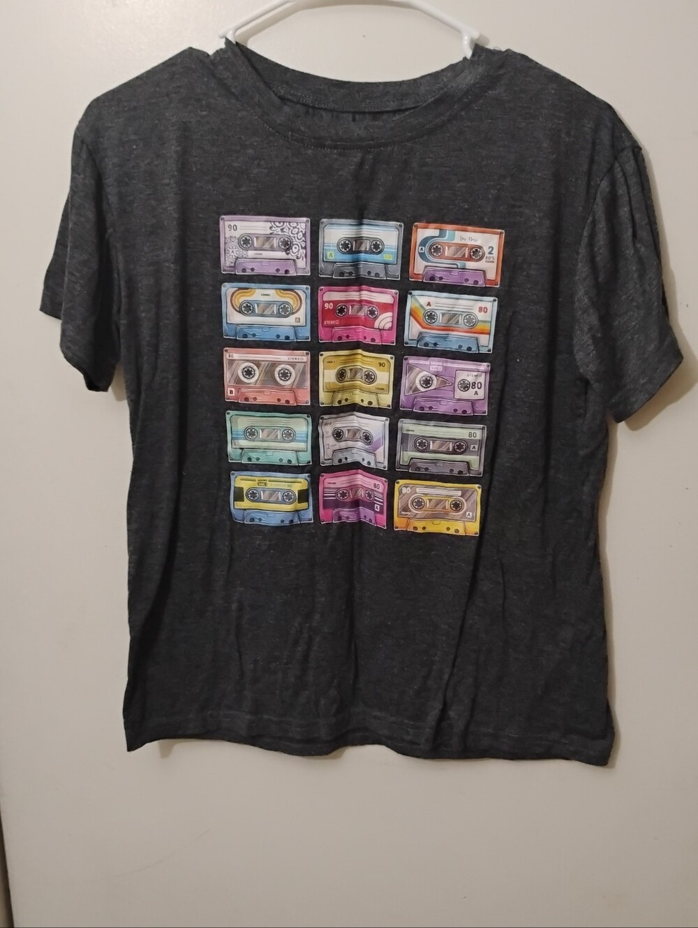 Women's Multi-Color Cassette Graphic Tee - Dark Gray